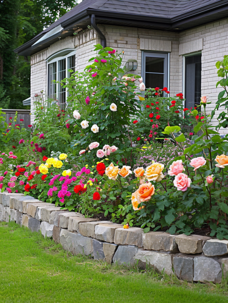 raised flower beds in front of house