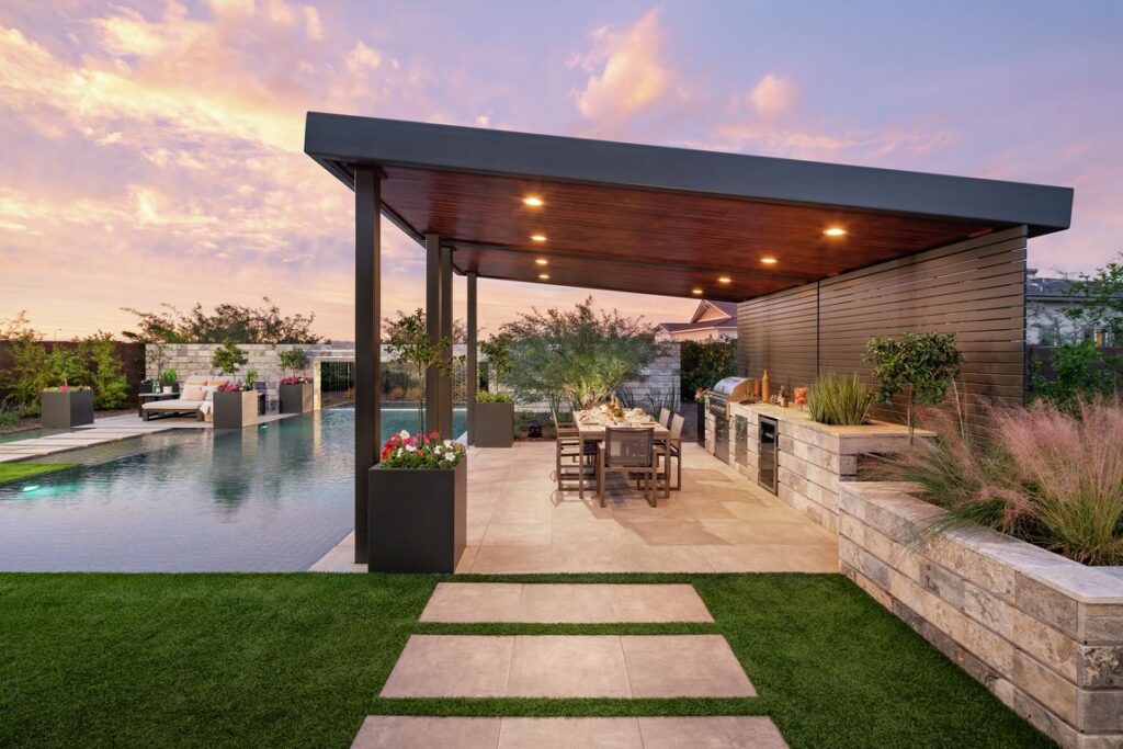 backyard patio designs with pool