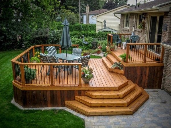 Wooden deck designs | Backyard patio designs, Deck designs .