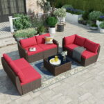 Vicluke 7 Piece Patio Furniture Set, Rattan Wicker Sectional Sofa .