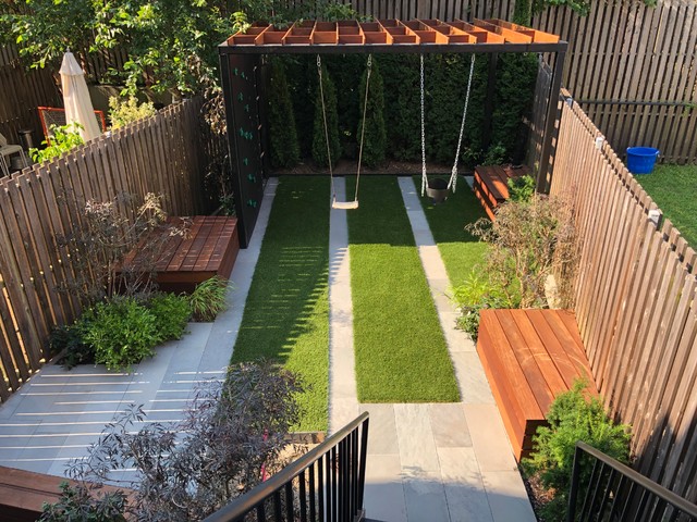 Modern Kid-Friendly Backyard With a Small Playgrou