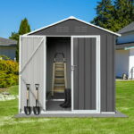 6' x 4' Outdoor Metal Storage Shed, Tools Storage Shed, Galvanized .