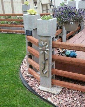 Cinder Block Fence with Flower Plant