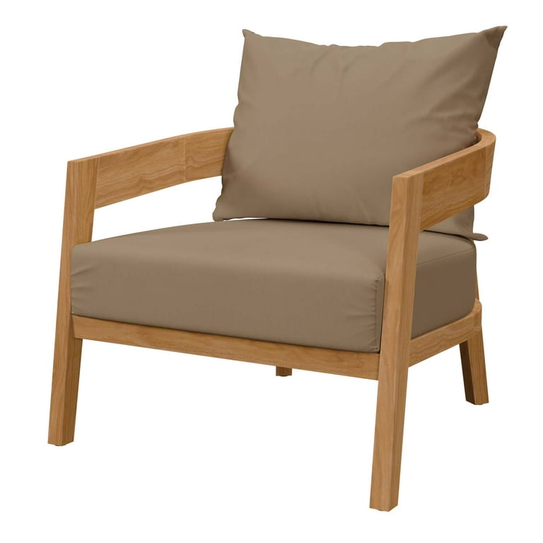 Lounge Chair Armchair, Brown Natural, Teak Wood, Fabric, Modern .