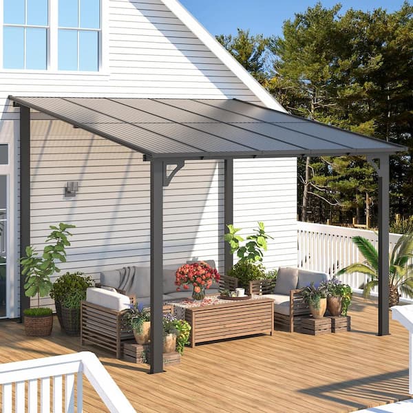 AECOJOY 10 ft. x 10 ft. Dark Gray Aluminum Patio Cover 16302BK .