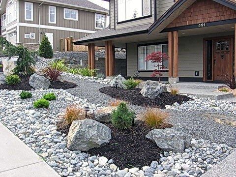 Front Yard Ideas For River Rock Landscaping | House landscape .