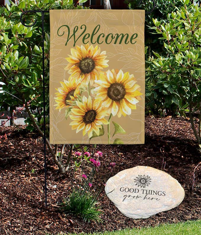 Welcome Sunflower Garden Flag & Stone at From You Flowe