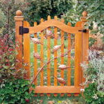 Cedar Picket Gate With Copper Leaf Details – Garden Ga