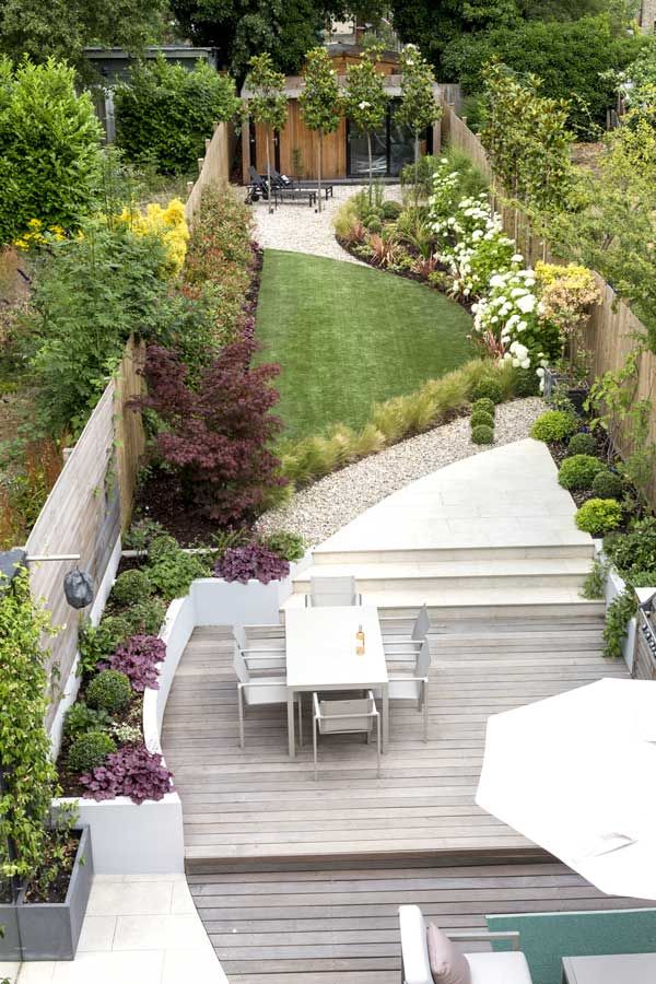 Long narrow garden design | Back garden design, Patio garden .