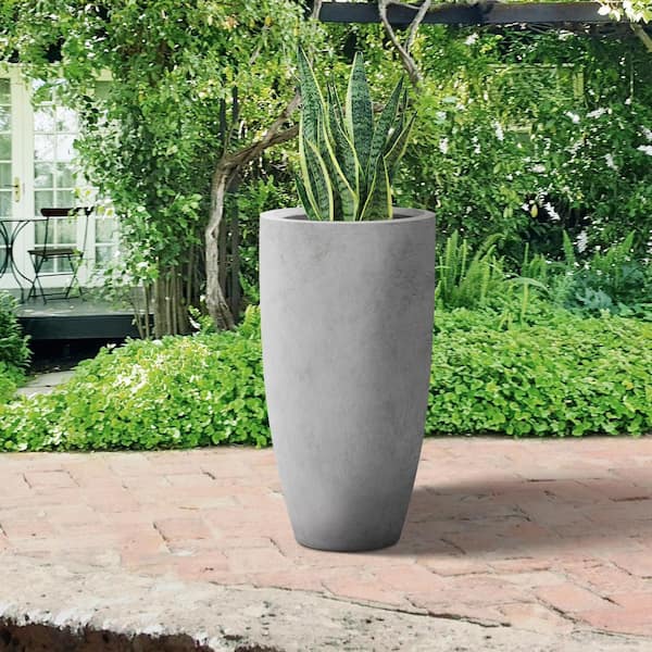 PLANTARA 24 in. H Tall Raw Concrete Planter, Large Outdoor Plant .