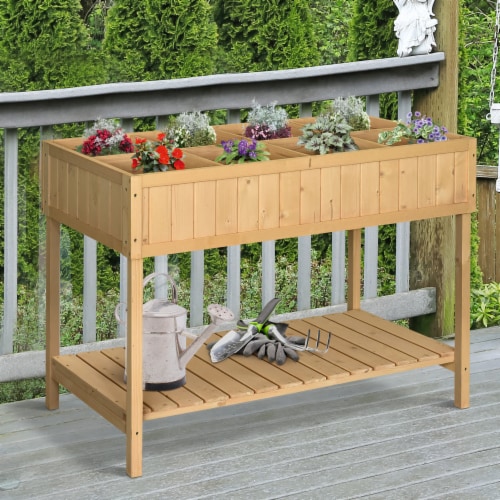 Elevated Natural Garden Plant Stand Outdoor Flower Bed 8 Grid Box .