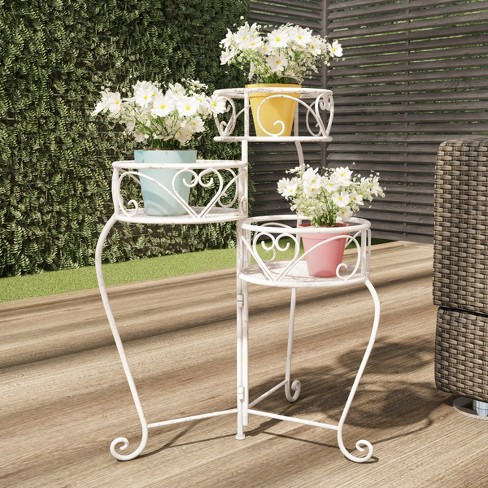 Plant Stand – 3-tier Indoor Or Outdoor Folding Wrought Iron Metal .