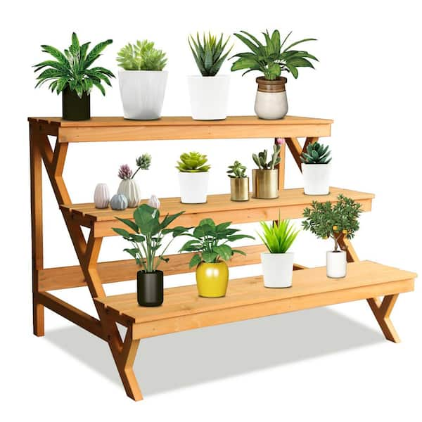 kdgarden 35 in. L x 23 in. H x 23 in. D Outdoor Step Wooden Plant .