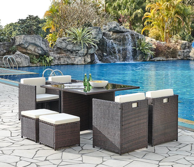 Cube Rattan Garden Furniture 9 Piece Set - Bro