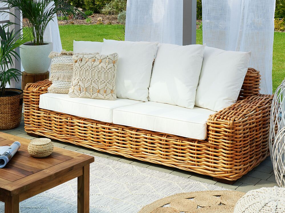 3 Seater Rattan Garden Sofa Natural FORLI - Beliani.