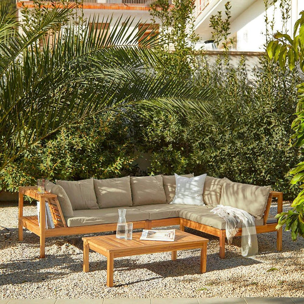 Dakota Corner Wooden Sofa Set - Natural Cushions - Laura James .