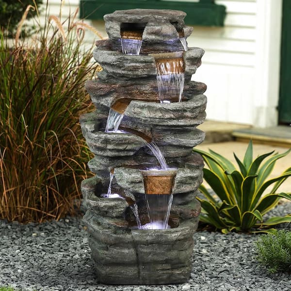 Watnature Resin Outdoor Garden Water Fountain - 48in. Tall 7-tier .