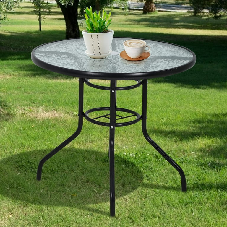 NiamVelo 32" Patio Table with Umbrella Hole, Round Glass Patio .