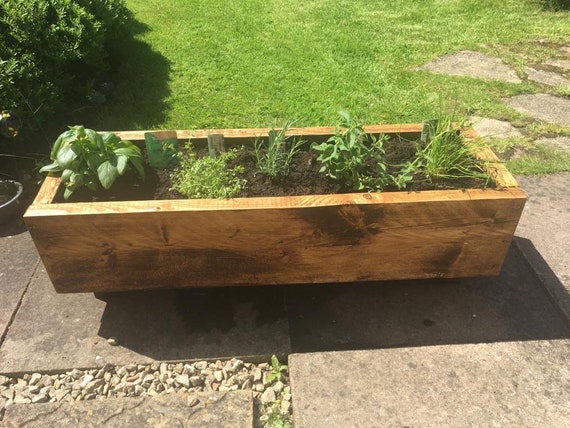 Garden Planter, Wooden Herb Box, Herb Garden, Outdoor Planter .