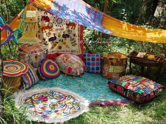 Hippie Decor SET Floor Seating Area Boho Canopy With Decorative .