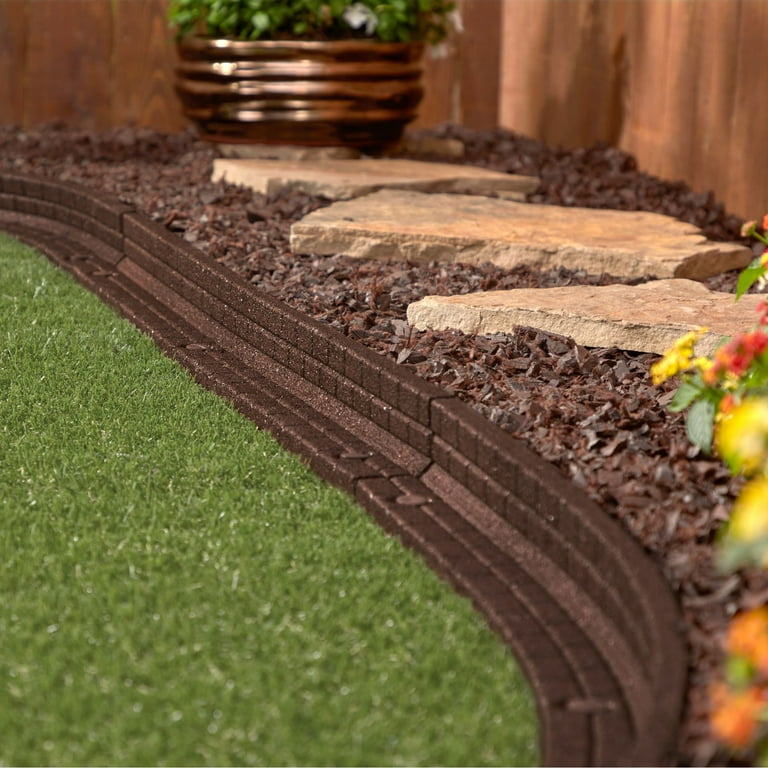 GroundSmart Brickface Landscape Edging, 4' Brown Rubber Garden .