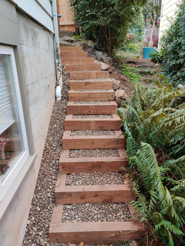 What was a slippery slope! First set of landscape stairs. : r .