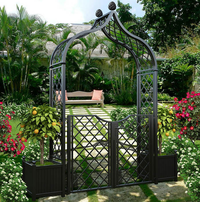 Brighton Garden Arch with two Versailles Planters and Double Gate