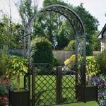 Portofino Garden Arch with Planters and Garden Gate. Galvanised stee