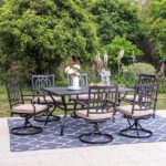 PHI VILLA 7-Piece Black Metal Outdoor Patio Dining Set with Slat .