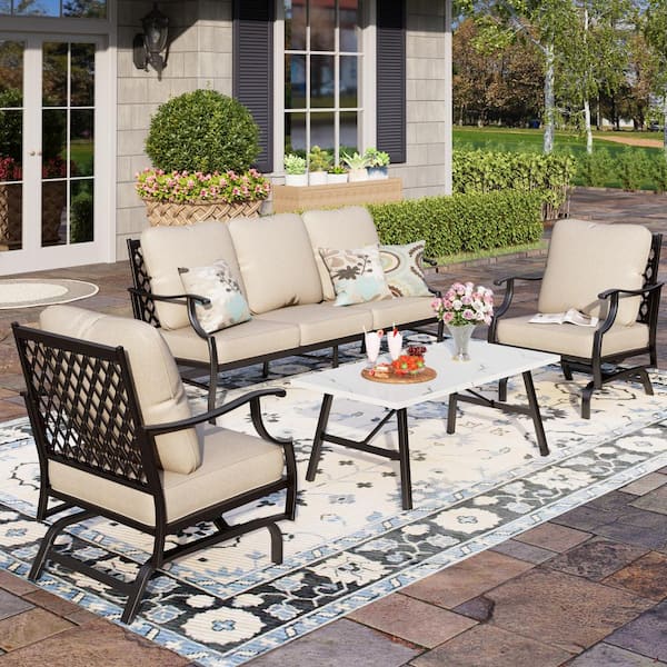 PHI VILLA Metal 5 Seat 4-Piece Steel Outdoor Patio Conversation .