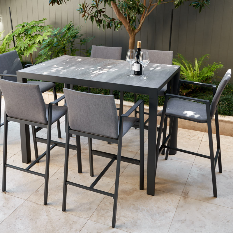 Memphis bar table with Bronte bar chairs - charcoal - 7 piece outdo