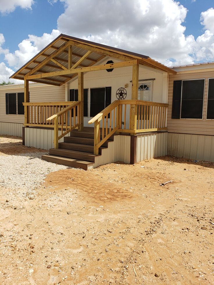 Wooden front porch | Mobile home porch, Home exterior makeover .