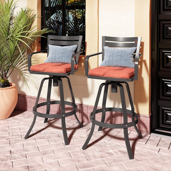 Pellebant Swivel Cast Aluminum Outdoor Bar Stool with Sunbrella .