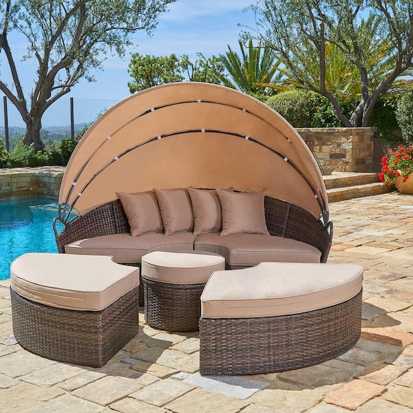 Reviews for Suncrown 5-Piece Wicker Outdoor Day Bed with Brown .