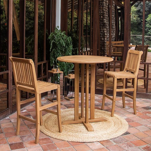 Cambridge Casual Heaton Teak Wood 3-Piece Bar Height Outdoor .