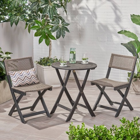 Hillside 3pc Wood And Wicker Foldable Bistro Set Dark Gray/brown .