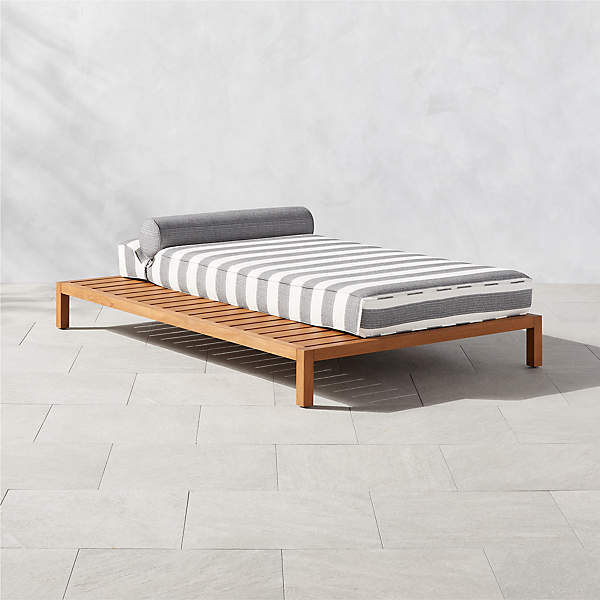 Rollie Modern Teak Outdoor Daybed with Striped Sunbrella Cushion | C