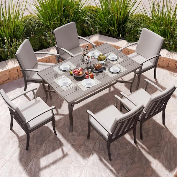 EGEIROSLIFE Brown 7-Piece Aluminum Outdoor Dining Set with .