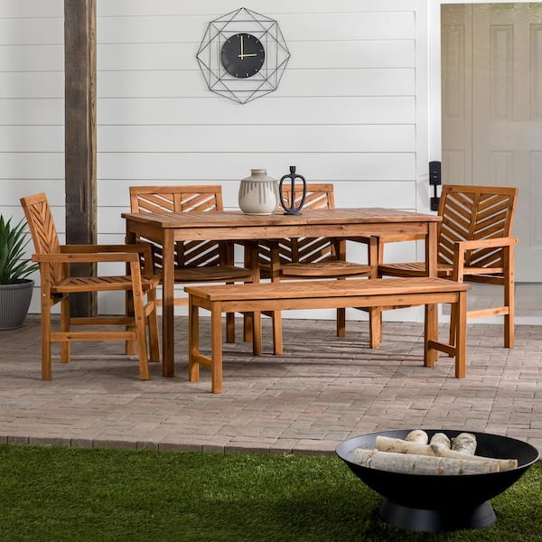 Walker Edison Furniture Company Chevron Brown 6-Piece Wood Outdoor .