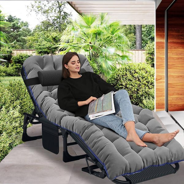 BOZTIY Portable Lounge Chair, Black 5-Fold Sleeping Cots Steel .