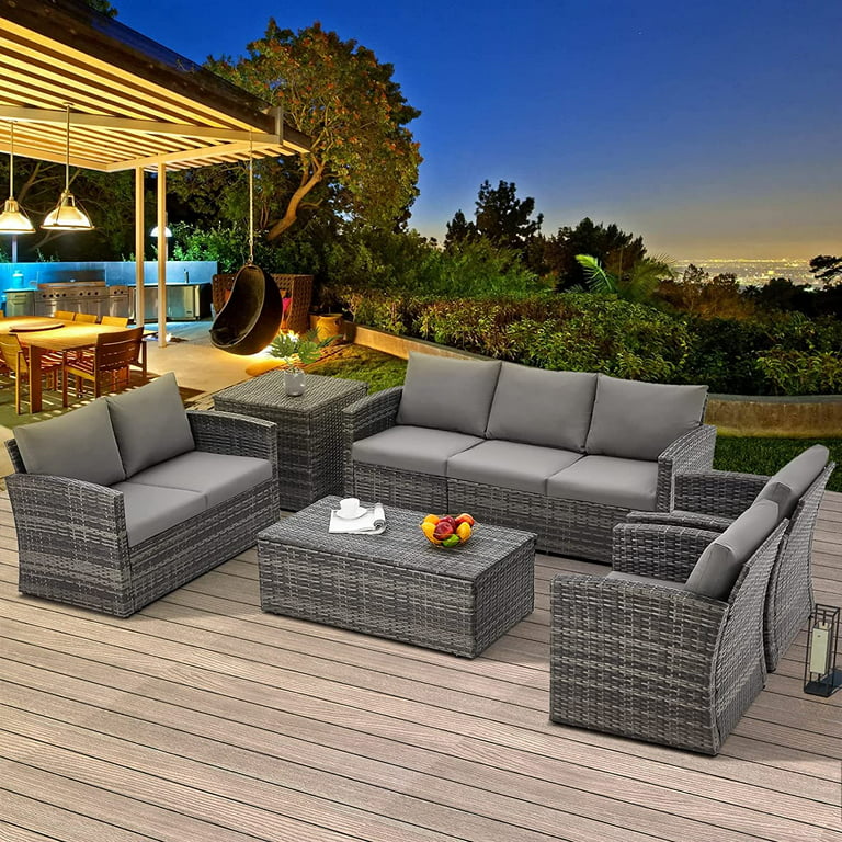 AECOJOY 7 Pieces Outdoor Furniture Set with Two Storage Boxes .