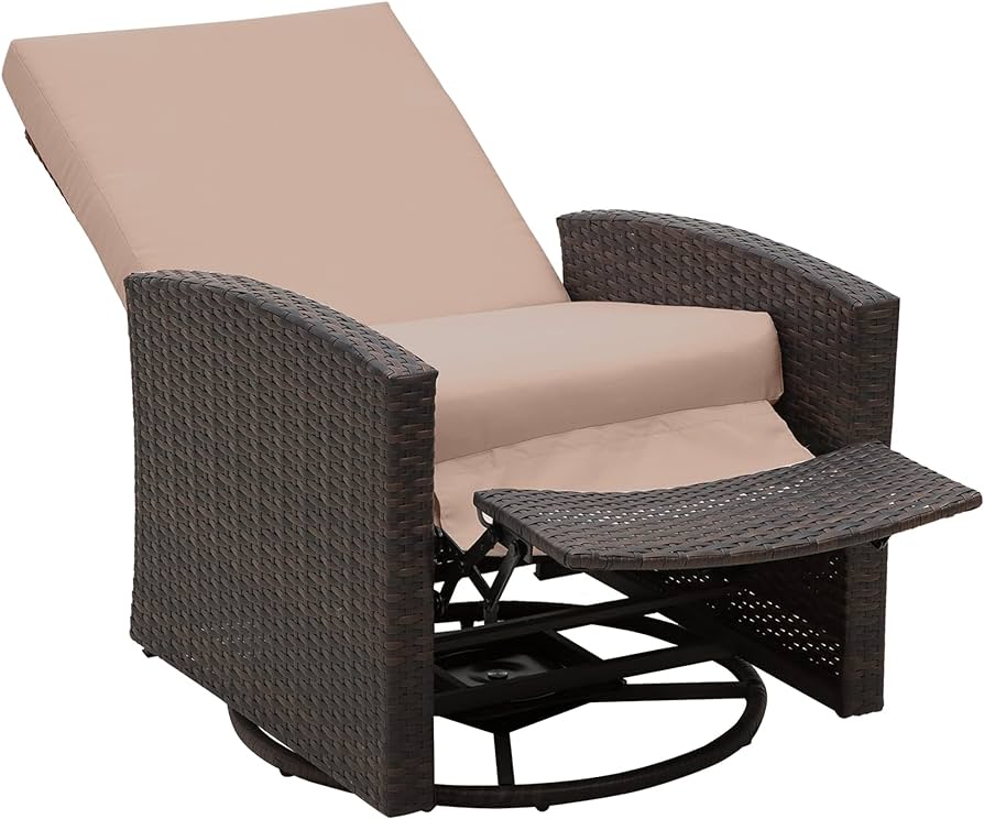 Amazon.com : Outsunny Outdoor Wicker Swivel Recliner Chair .