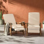 Finethy Acacia Wood Outdoor Recliner Chair with Cushions (Set of2 .