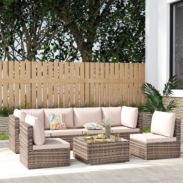 7 Piece PE Wicker Outdoor Sectional Sofa Set Patio Conversation .