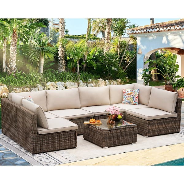 Cesicia 7-Piece Wicker Outdoor Sectional Sofa Set Patio .