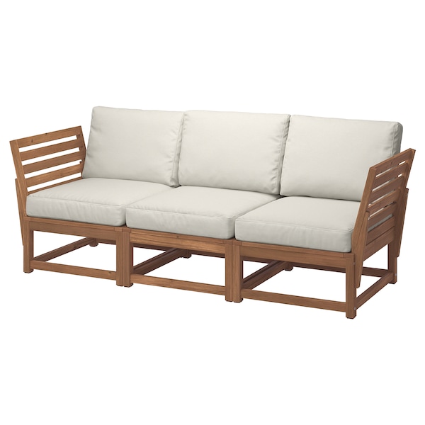 NÄMMARÖ 3-seat modular sofa, outdoor, armrests light brown stained .