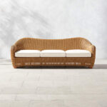 Bacio 86" Light Brown All-Weather Rattan Outdoor Sofa With White .