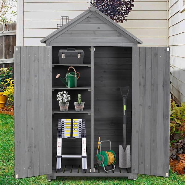 BTMWAY Gray 3.3 ft. W x 1.8 ft. D Solid Wood Outdoor Storage Shed .