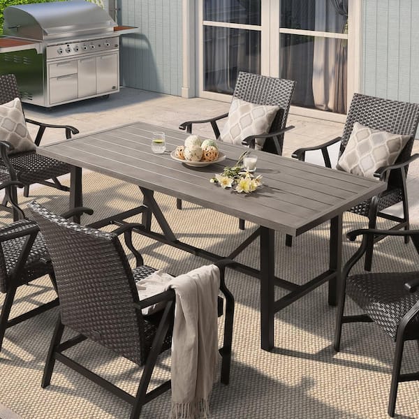 ULAX FURNITURE Rectangular Metal Outdoor Dining Table with .