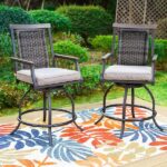 PHI VILLA Swivel Metal Outdoor Bar Stool with Grey Cushion (2-Pack .